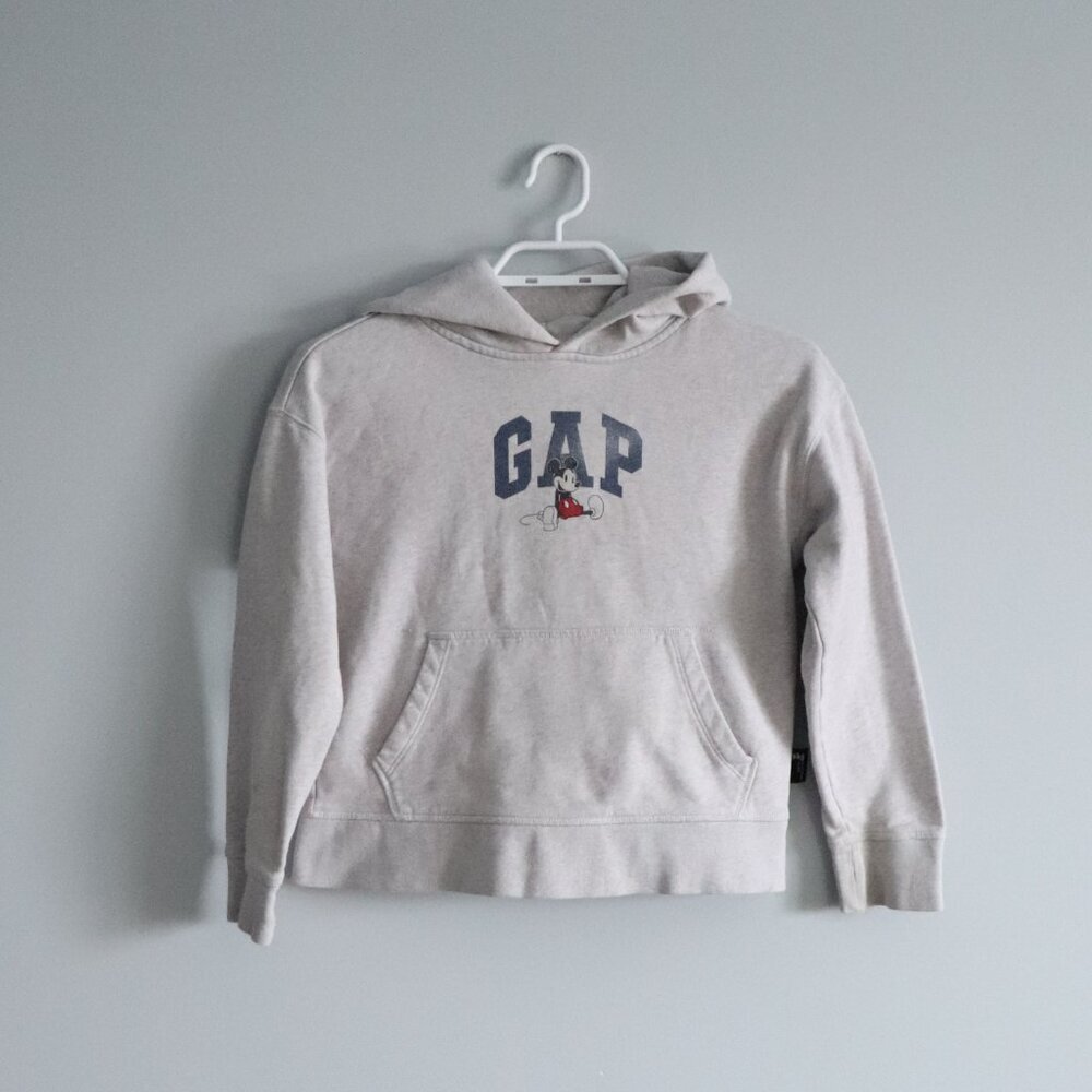 GAP x Disney Kids Sz M Grey Fleece Graphic Front Pocket Pullover Stretch Hoodie